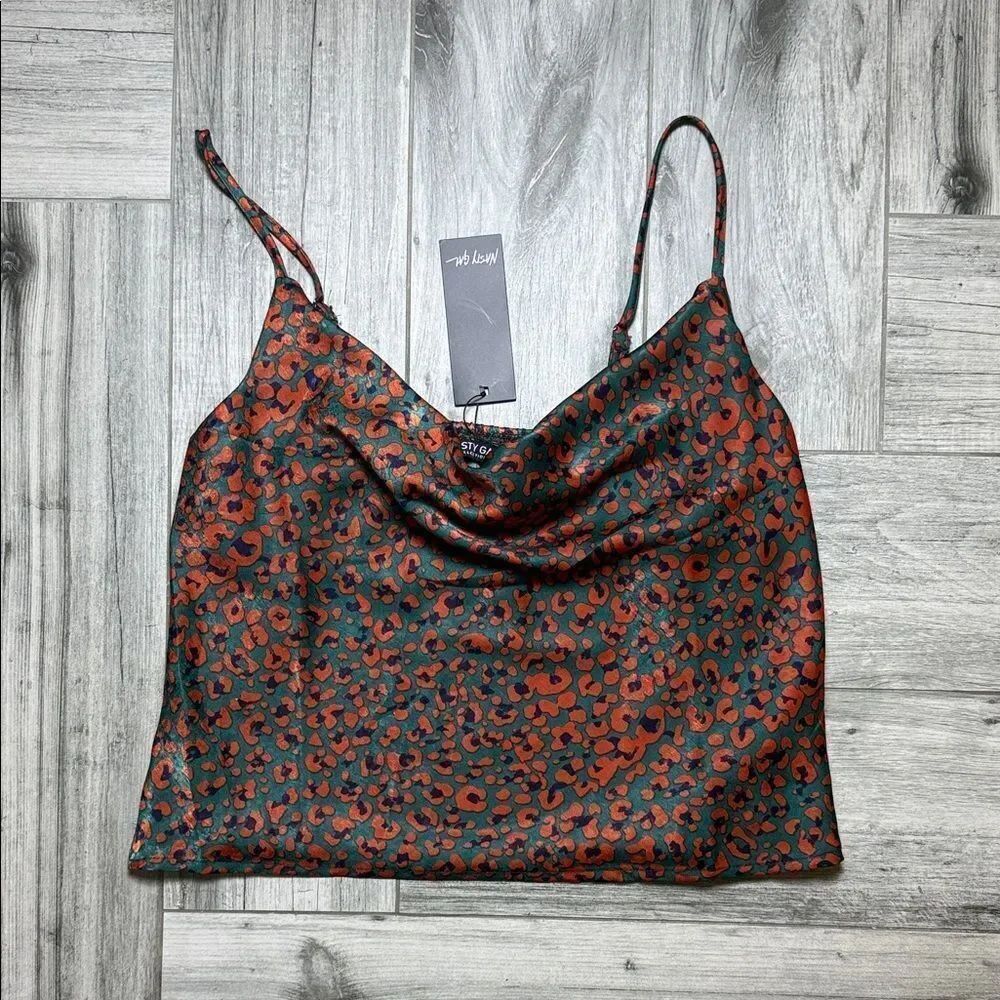 Nasty Gal Red and Green Patterned Camisole US 4